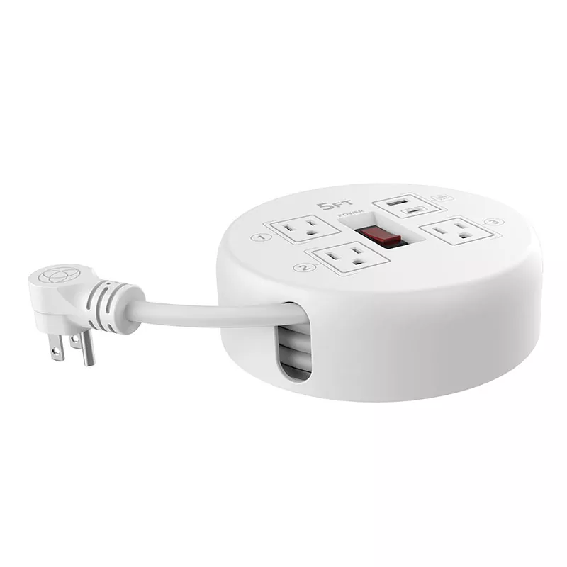 Mini 3 Outlets Usb2.4a Plastic Cord Reel