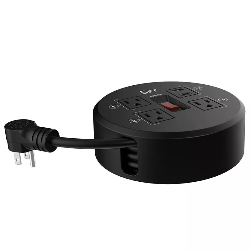 Mini 3 Outlets Usb2.4a Plastic Cord Reel