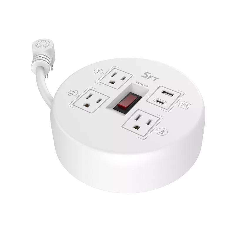 Mini 3 Outlets Usb2.4a Plastic Cord Reel
